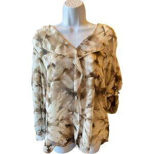Womens Calvin Klein Small Beige & Brown Tie-Dye Long Sleeve Blouse